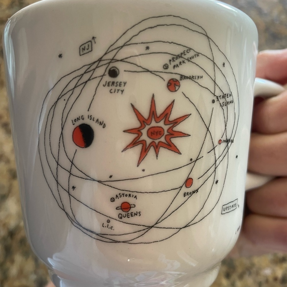 White Ceramic Mug Set with Red and Blue Designs - Picture 4 of 8